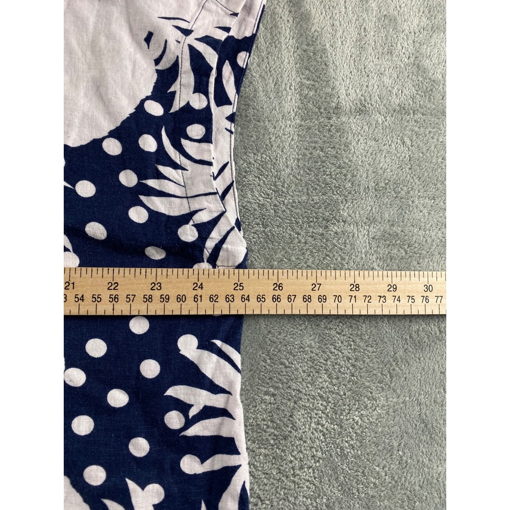 Ann Taylor XXL Navy Blue White Pineapple Polka Dot Linen Blend Cap Sleeve Blouse - Picture 4 of 8